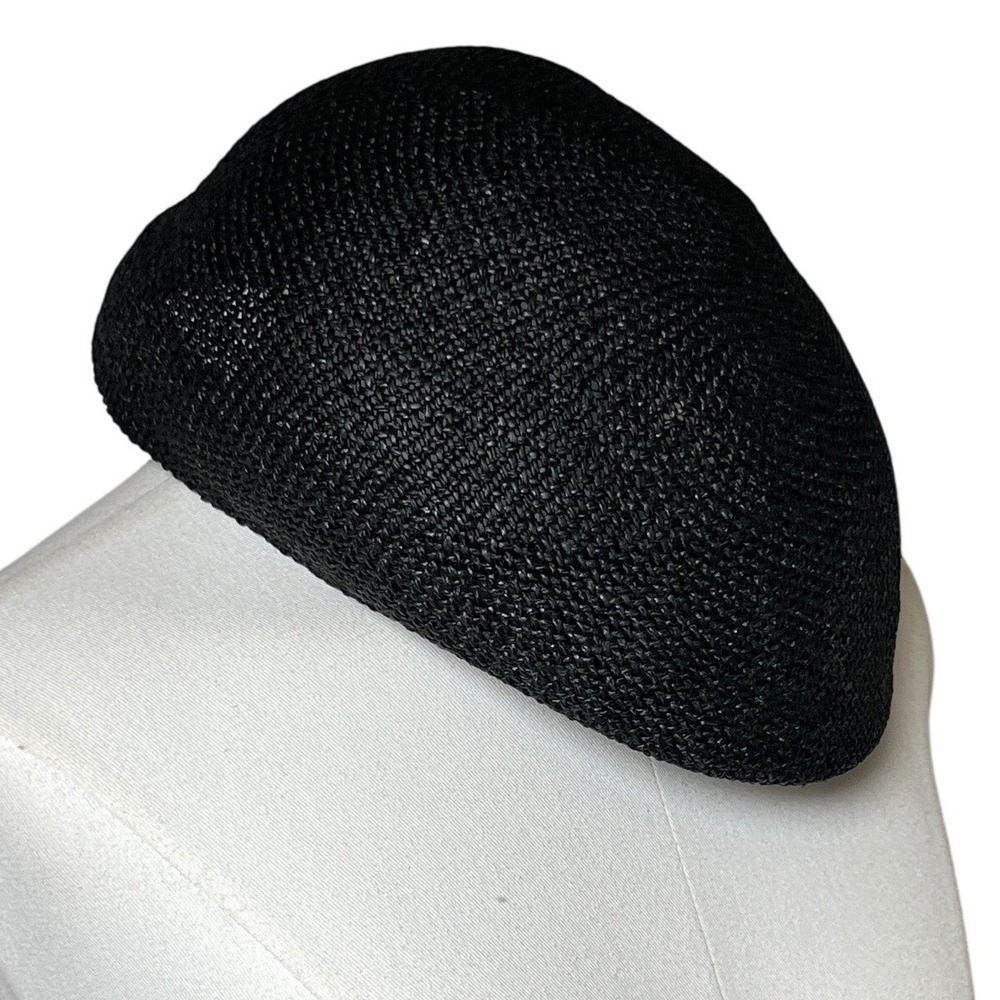A. Adams & Spire Black Straw Flat Cap‎ Newsboy Driving Hat Lightweight Size L